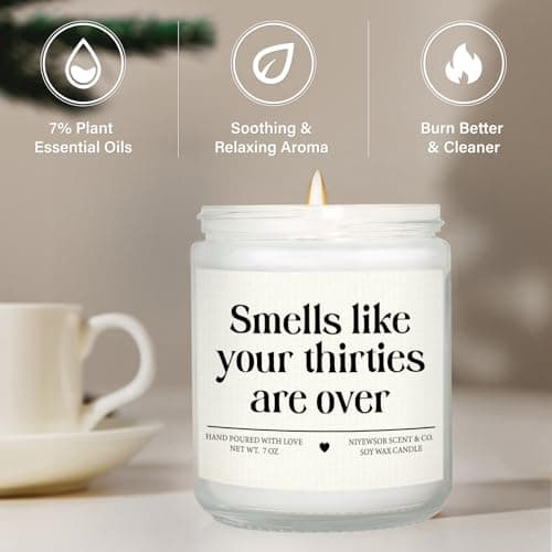 Niyewsor 40th Birthday Gifts Women Men, Forty Birthday Candle, 1985 40th Birthday Decorations for Women Men, 40 Year Old Bday Gifts for Friend, Sister, Wife, Husband, Handmade, 7oz