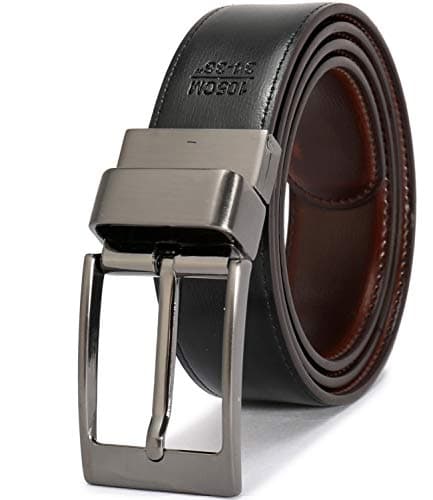 beltox fine Men's Dress Belt Leather Reversible 1.25" Wide Rotated Buckle Gift Box