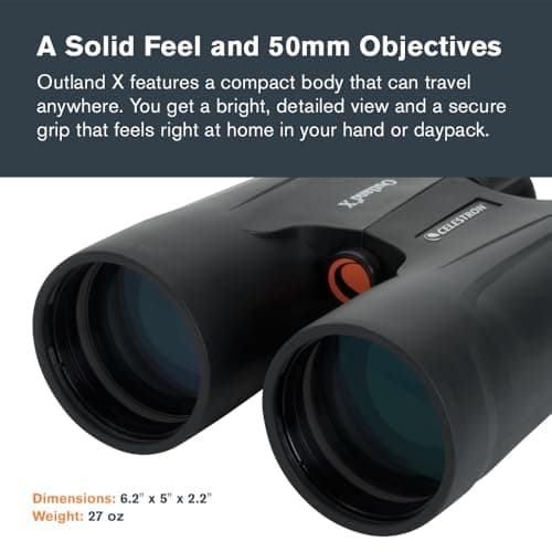 Celestron - Outland X 10x50 Binoculars – Ideal for Birding and Outdoors – 50mm Objective Lenses – 5.6° Field of View – BaK-4 Prisms – Multi-Coated – Waterproof and Fogproof