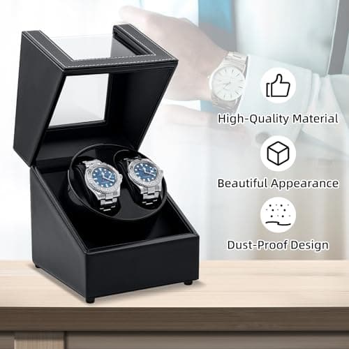 Mcbazel Mcbazel Watch Winder for Automatic Watches, Double Automatic Watch Winder Box with Quiet Japan-made Motor, Automatic Watch Display Storage Rotation Wristwatch Box with 2 Slots (Black PU Leather)