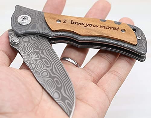I Love You More Gifts for Him - Engraved Pocket Knife - Valentines Day Gifts for Boyfriend Husband, Anniversary Christmas Gift