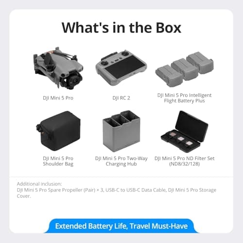 DJI Mini 5 Pro Fly More Combo Plus with DJI RC 2, Drone with 4K Video, 36 Mins Flight Time, 3 Batteries Bundle with 12 DJI NY Pouch, 1 year NYC Care Plan and more