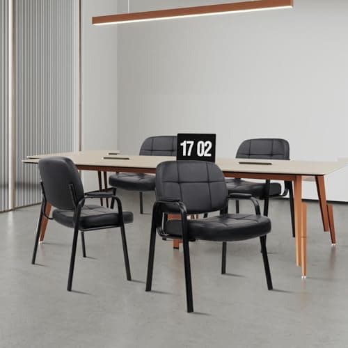 CLATINA Big & Tall 500 lbs Waiting Room Guest Chair, Leather Office Reception Chair No Wheels with Padded Arms for Elderly Home Desk Conference Room Lobby Side Salon Clinic, Black(4 Pack)