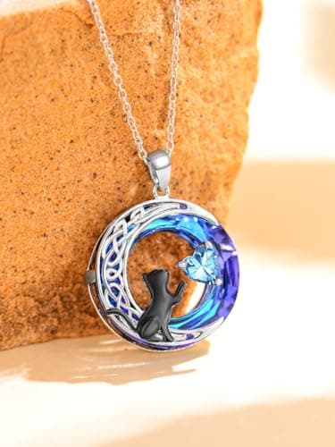 TOUPOP Cat Gifts for Cats Lovers 925 Sterling Silver Black Cat Necklace Celtic Moon Birthstone Jewelry for Women Anniversary Birthday Gift for Her Wife Mom B0DMF7SK9C
