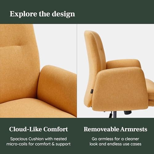 Branch Softside Mid Century Modern Office Chair, Boucle Fabric - Removable Arms with Luxury Cloud-Like Comfort - Adjustable Height - Integrated Lumbar Support - Oatmeal