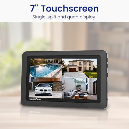 CasaCam Wireless Security Camera System | 7" Touchscreen Monitor and 2 720p Cameras | AC Powered, No Monthly Fees, Two-Way Audio, Free APP, Micro SD Card and Battery Installed, GuardianCam Air VS802