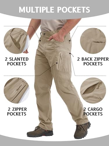 TACVASEN Men's Lightweight Hiking Tactical Pants Waterproof Quick Dry Cargo Work Rain Outdoor Pants 8 Pockets