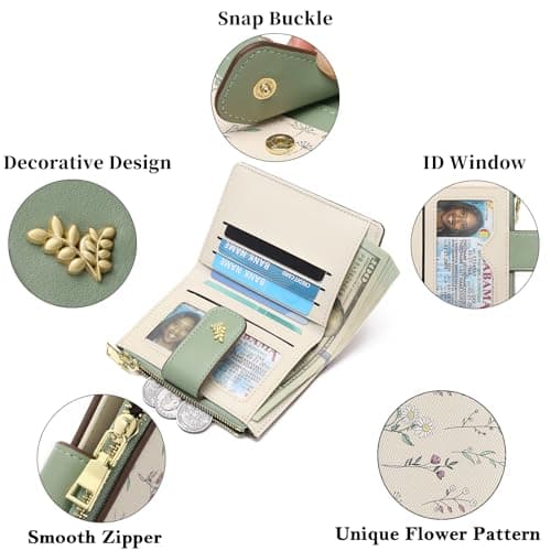 GAEKEAO Small Wallets for Women RFID Blocking Leather Bifold Zipper Pocket Wallet Credit Card Holder with ID Window