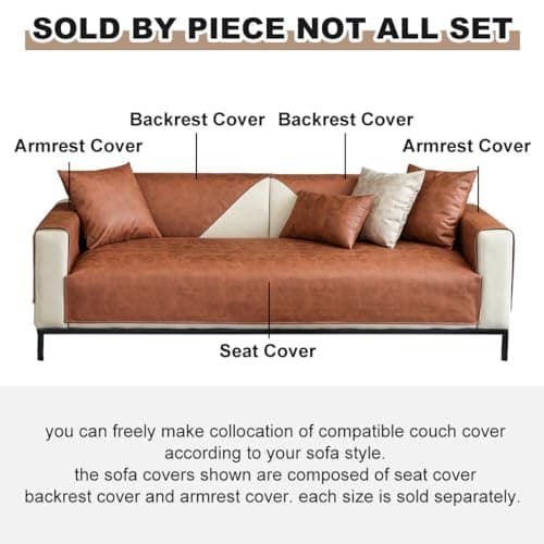 vctops Vintage Leather Look Sofa Cover Water Resistant Non-Slip Sectional Couch Cover Sofa Slipcover for Dogs, Children, Pets Furniture Protector (Coffee,43"x63")