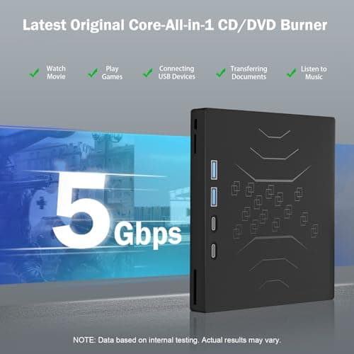 7 in 1 External DVD Drive, External CD/DVD Drive for Laptop USB 3.0 & Type-C, Portable CD/DVD +/-RW Disk Drive, CD/DVD Burner CD ROM External Drive for Laptop Desktop PC Windows 10/11 XP Mac Linux
