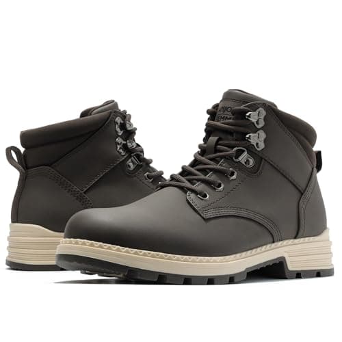 ANJOUFEMME Womens Comfy Outdoor Hiking Boots-Low heels Combat Ankle Boots for Women Non Slip Lace up Winter Shoes for Backpacking Trekking Walking