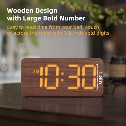 uscce Wooden Digital Alarm Clocks for Bedrooms: Dimmable Dual Alarm Clock with Large Numbers for Bedside Desk - Loud Alarm for Heavy Sleepers with Volume Control - Wood Decor & Gifts