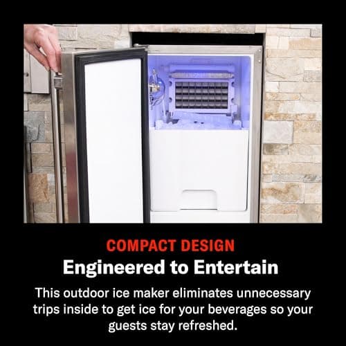 Blaze 15-Inch Outdoor Rated Ice Maker with Gravity Drain – Stainless Steel Machine Produces 50 Lbs. of Ice Daily with 25 Lb. Storage