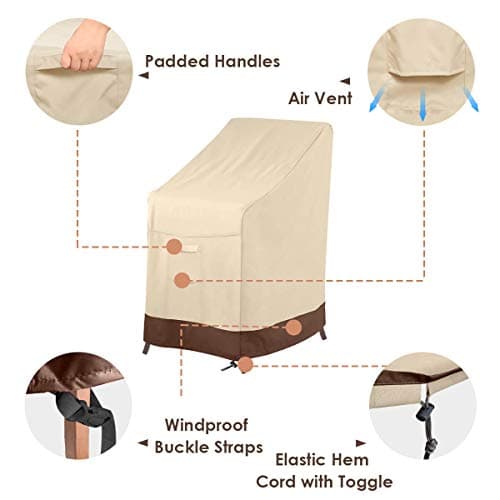 Vailge Stackable Patio Chair Cover,100% Waterproof Outdoor Chair Cover, Heavy Duty Lawn Patio Furniture Covers,Fits for 4-6 Stackable Dining Chairs,36"Lx28"Wx47"H,Beige&Brown