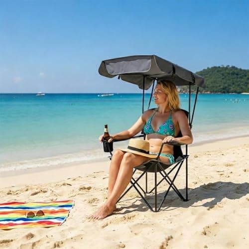 FAIR WIND Portable Canopy Camping Chair 380 LBS Capacity Heavy Duty Oversized Folding Lawn Chair with Sunshade for Beach, Fishing, Sports & Outdoors