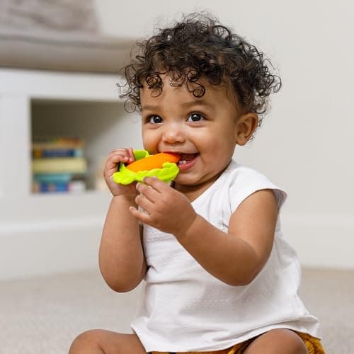 Infantino Lil’ Nibbles Textured Silicone Teether, BPA-Free Baby Teething Toy, Soft, Easy to Hold, Sensory Stimulation for Infants, Carrot