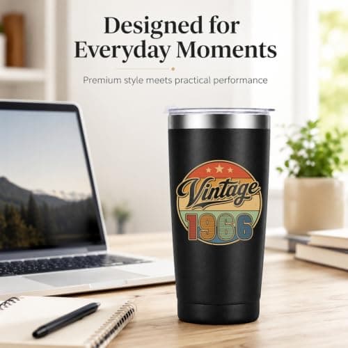 Vintage 1966 20 oz insulated tumbler for a 60th birthday; 18/8 stainless steel, leak-resistant lid, 6h hot/12h cold. 60th Birthday Gifts for Men 20oz Vintage 1966 Tumbler B0HDN44TTW