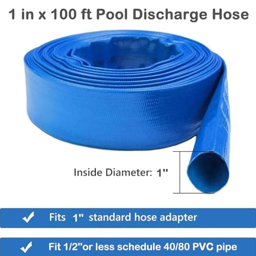 Eastrans 1 IN x 100 FT Heavy Duty Flat Discharge Hose, Weather & Burst Resistant, Best Hose for Inground Pools, Filter & Drain Hose