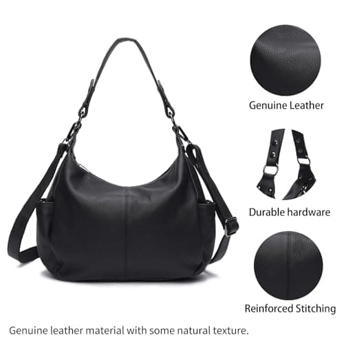 Dulcet Project Genuine Leather Purses for Women Hobo Crossbody Bags Casual Work Shoulder Bag with Adjustable Strap