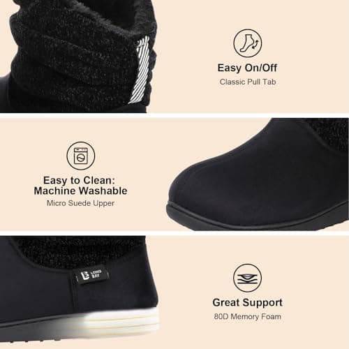 LongBay Women's Warm Chenille Knit Bootie Slippers Memory Foam Comfy Suede Fluffy Faux Fur Boots House Shoes
