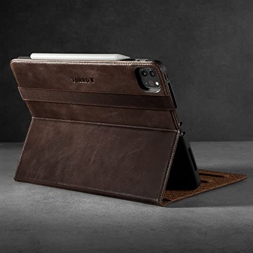 TORRO Case Compatible with iPad Pro 11” 4th / 3rd / 2nd / 1st Gen - Genuine Leather iPad Pro 11 2022 Case with Stand Function, Apple Pencil Connectivity and Wake Sleep Function (Dark Brown)