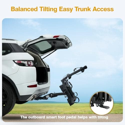 Ebike Rack with Ramp for 2 E-Bikes 200 lbs Capacity Fits 5" Fat Tire, Hitch Bike Rack for Cars SUVs Trucks with 2" Receiver, Foldable Tilting Locking No Assembly Needed E-Bike Platform Carrier