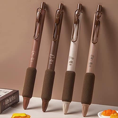 MOZXIRZ 4 Pcs Gel Ink Pens Retractable Pens Cute Pen 0.5mm Ballpoint Pen Office School Supplies for Girls Boys Women Men (Coffee) B0BWV2PMXC