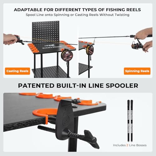 KastKing V10 Gear Trolley, Indoor Fishing Rod Holder for 10 Combos, 3-Tier Fishing Accessory Shelves With Peg Wall, Patented Built-in Line Spooler, Mobile Tackle Storage Cart With Locking Wheels