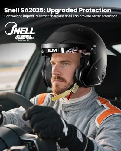 ILM Snell SA2025 Open Face Auto Racing Helmets for Men and Women Model R85(L, MatteBlack)
