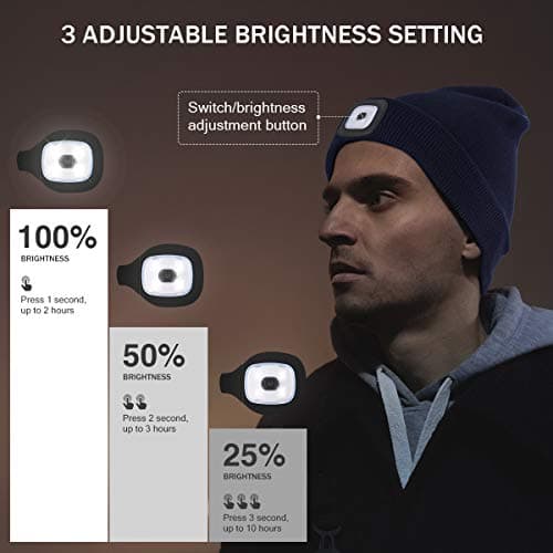 Bulit in led light, USB rechargeable, warm knit, secure fit, ideal for dog walking, outdoor work, camping LED Beanie with The Light, Unisex Gifts for Men Dad Husband Him B07ZYL64WG