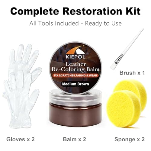 Medium Brown Leather Repair Kit - Recoloring Balm & Dye to Restore Scratches, Faded & Aged Leather & Vinyl Couches, Boots, Car Seats & Furniture