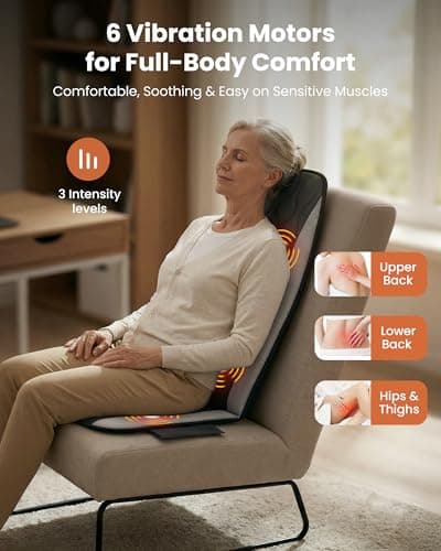 CILI Vibration Massage Chair Pad, Quiet Back Massager for Office Chair, Sofa & Recliner, Independent Graphene Heat & Massage Control, Fathers Day Gift for Back Pain Relief (Vibration Only)