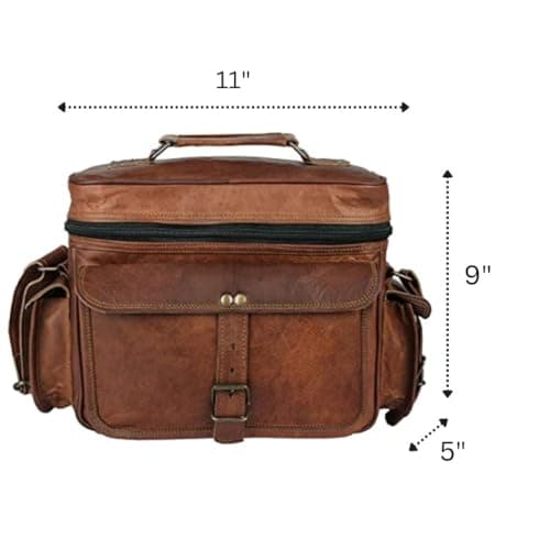 Leather Messenger Bag for Camera - Vintage Shoulder Satchel Camera Bag for DSLR, Canon, Nikon, Fuji Cameras - Travel, Portable Photography Bag