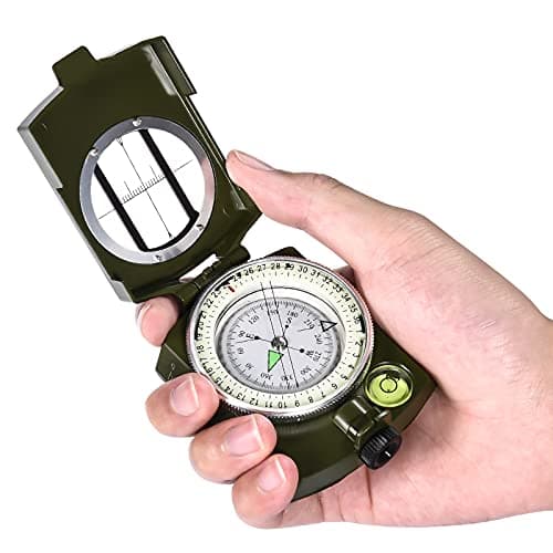 Military Lensatic Sighting Compass Survival with Carrying Bag, Compass for Hiking,Waterproof and Shakeproof, Army Green