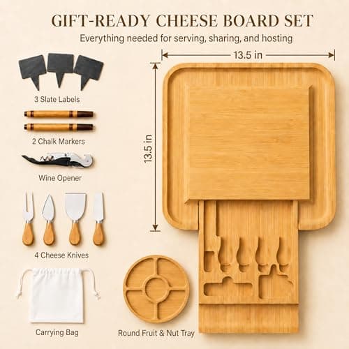 Charcuterie Board Gift Set - Bamboo Cheese Board and Knife Set - Housewarming Gifts for New Home, Wedding Gifts for Couples 2025, Bridal Shower Gifts, Birthday Gifts for Women