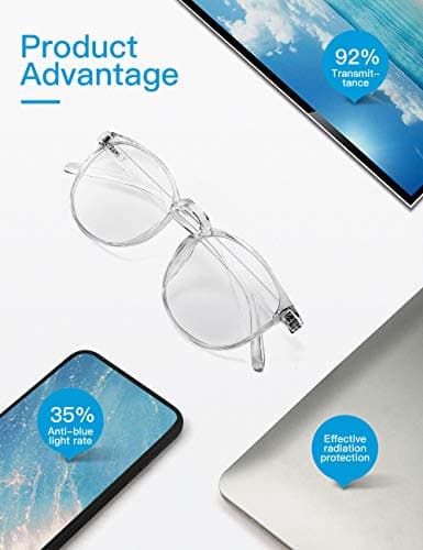 CNLO Blue Light Blocking Glasses,Computer Glasses,Anti Eyestrain, Lightweight Frame Eyeglasses,Men/Women… (Crystal)