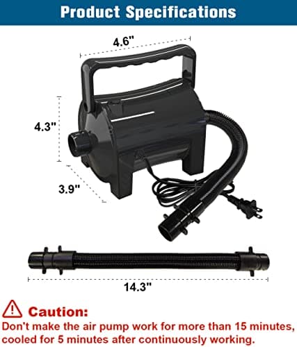 Electric Air Pump Portable 460W Quick-Fill Air Pump Air Flow 45CFM 2.1PSI with Hose 5 Nozzles 120V AC Inflator Deflator Pump for Air Mattress Air Bed Inflatable Cushion Boat Swimming Ring