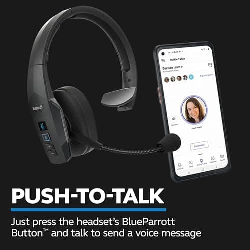 96% noise canceling headset for truck drivers; padded comfort, 24 hr talk time BlueParrott B450-XT Bluetooth Headset B087R97MM2