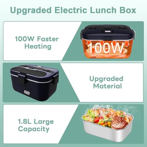 100W Fast Heating, Portable Food Heater for Car, Truck, Office, Work, Travel, Construction Site, Gifts, 12/24V/110-230V DUPASU Electric Lunch Box Food Warmer, 1.8L Heated Lunch Box for Adults B0DXYYG8Q4