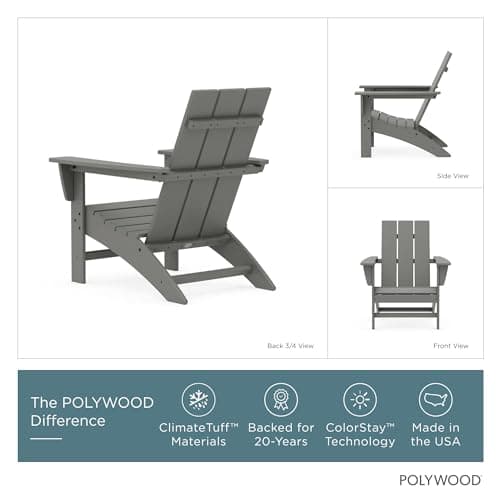 Polywood Modern Adirondack Chair – All-Weather Outdoor Lawn Adirondack Chairs – HDPE, Fade-Resistant & Durable Outdoor Furniture – For Patio, Deck & Fire Pit Chairs – Grey