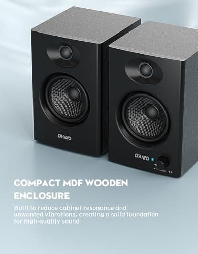 OHAYO 60W Computer Speakers for Music and Gaming, Active Bluetooth 5.3, Stereo 2.0 Speakers for Desktop PC or Laptop, 3.5mm Aux RCA USB Input, 1 Pair, Black