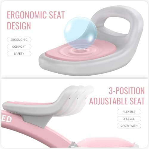 SEREED Colorful Lighting Toddler Tricycle for 2-5 Years Old Girls, Adjustable Seat&Handlebar Trike, Removable Basket, Birthday Gift Idea for Kids Ages 2+ (Pink)