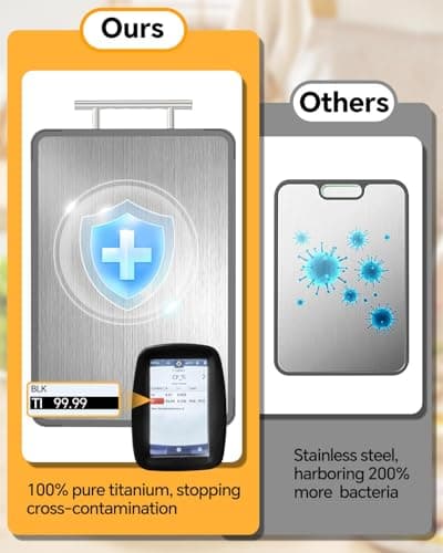 Cutting Boards for Kitchen - Food Grade Double Sided Pure Titanium& Bamboo Chopping Board with Handle, Slip resistant Non-toxic Charcuterie Board Housewarming Gifts (16×11)