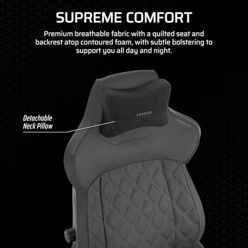 Corsair TC500 Luxe Gaming Chair – Premium Breathable Fabric – Wide Seat – Five-Way Adjustable Armrests – Adjustable Built-in Lumbar Support – 90-135 Degree Recline – Shadow