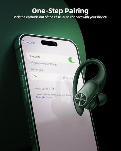 PocBuds Bluetooth Headphones Wireless Earbuds 80hrs Playtime Wireless Charging Case Digital Display Sports Ear Buds with Earhook Deep Bass IPX7 Waterproof Over-Ear Earphones for TV Phone Laptop Olive
