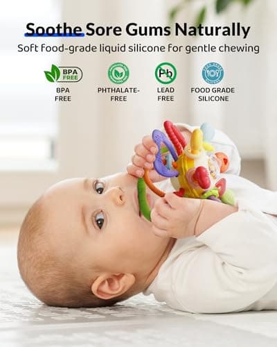 Baby Montessori Sensory Teething Toy - Safe, Multi-Functional BPA-Free Silicone Teether for Babies 0-12 Months - Teething Relief & Fun Play with Rattle - Perfect Baby Toys for Boys & Girls