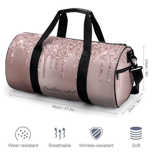 Aicihert Customized Travel Bag Personalized Rose Gold Glitter Pattern Duffle Bag with Name Large Capacity Sports Bag Custom Gym Bag for Women Men
