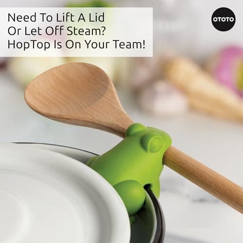 OTOTO New HopTop Frog Spoon Holder for Stove Top - Spoon Rest for Stove Top and Steam Releaser, Cute Kitchen Accessories, Cooking, Cool Gadgets, Fun Kitchen Gifts, White Elephant Gifts
