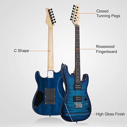 Ktaxon Electric Guitar Kit, 39 Inch H-H Pickups Beginner Electric Guitar Set with 20W Amplifier, Bag, Strap, Cable, Accessories for Adults & Teens (Tiger Blue)