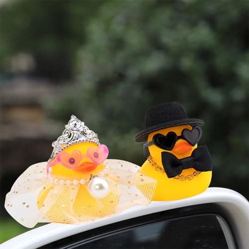 wonuu Pair Set of 2 Wedding Rubber Ducks, Bride Groom Duckies Marriage Rubber Duck Mini Couple Ducky for Ceremony Gift Souvenir Marry Blessings Elegant Heartwarming Present, White